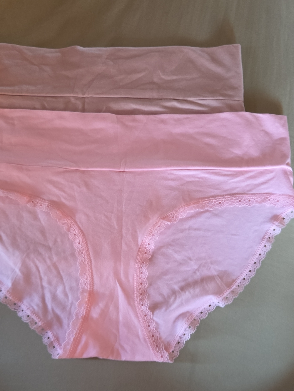 NWOT- Pact Organic- Pink & Cream Cotton Lace-Trim Briefs